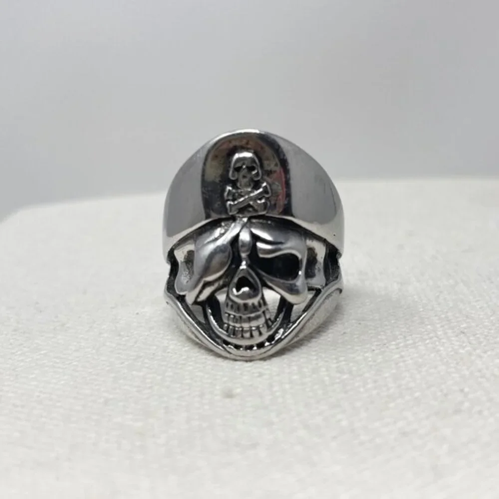 Pirate Skull Ring Stainless Steel Size 9‎ Biker Goth Punk Metal Silver-Tone